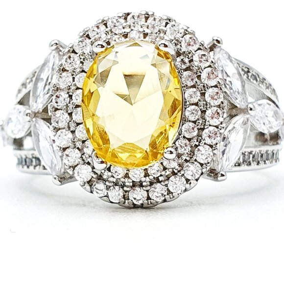 Oval Yellow Diamond Engagement Ring, 3 Carats Oval Fancy  😍Noble Hollow Beautiful Oval Crystal Royal Yellow CZ Silver Ring Women, L073